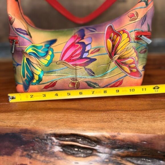 🦋🦋Anuschka Handpainted Leather Medium Hobo Shoulder Bag Butterfly - Picture 14 of 14